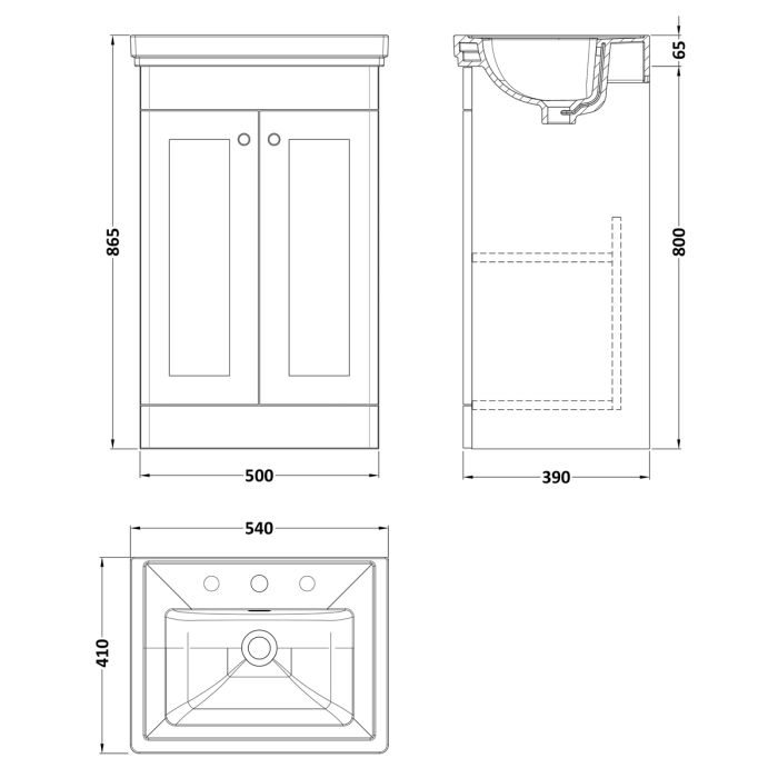 Dezine Gade 2.0 500mm Floor Standing Satin Green Vanity Unit - 3 Tap Hole