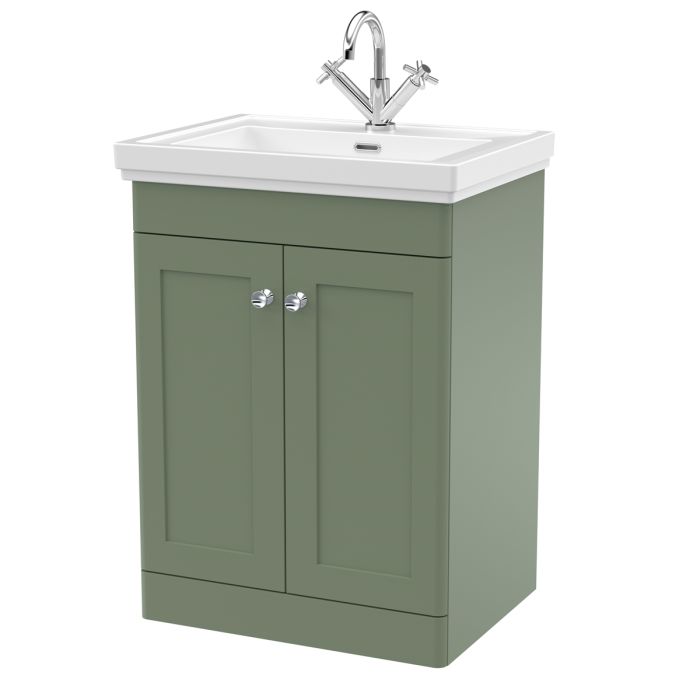 Dezine Gade 2.0 600mm Floor Standing Satin Green Vanity Unit - 1 Tap Hole