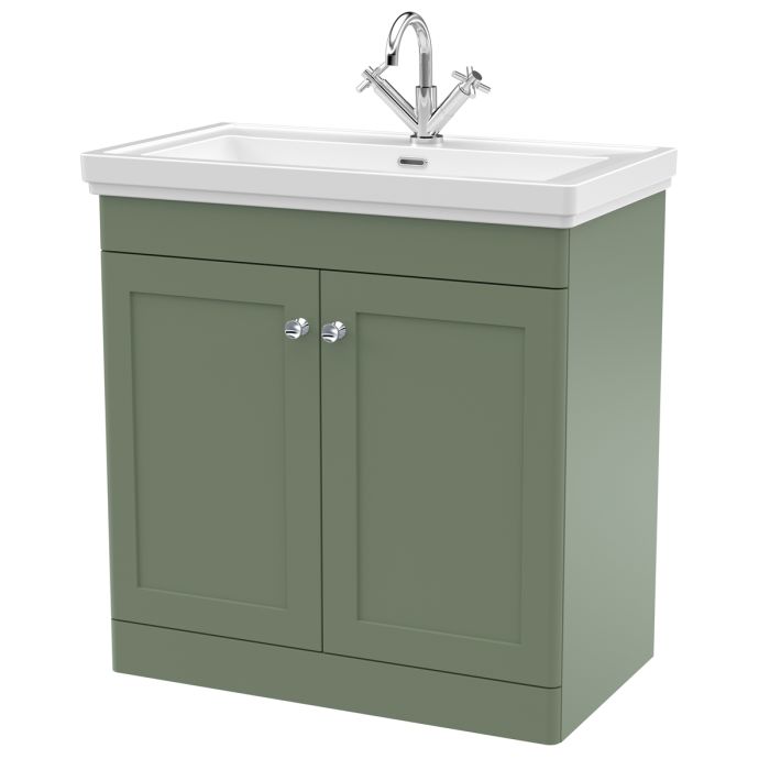 Dezine Gade 2.0 800mm Floor Standing Satin Green Vanity Unit - 1 Tap Hole