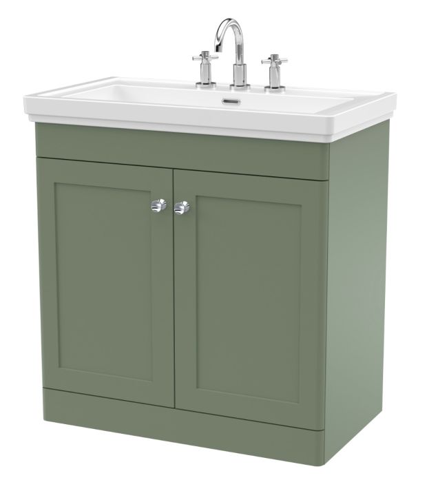 Dezine Gade 2.0 800mm Floor Standing Satin Green Vanity Unit - 3 Tap Hole