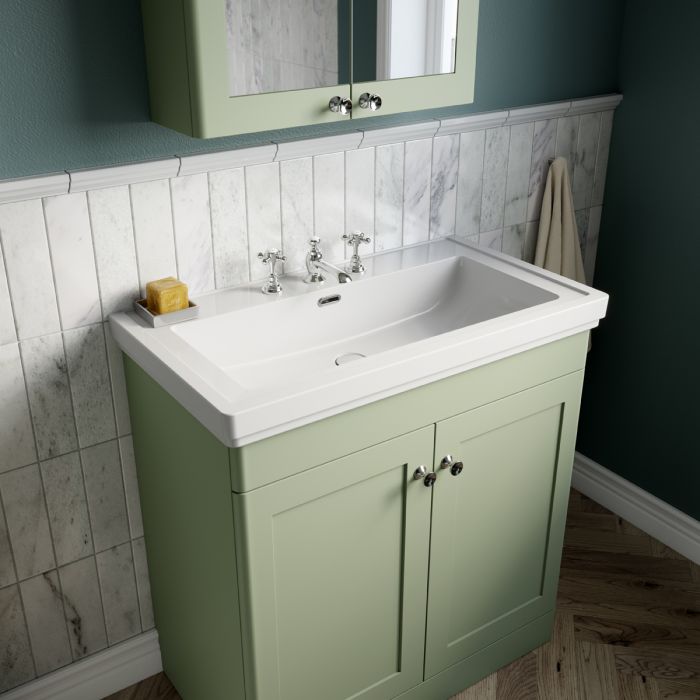 Dezine Gade 2.0 800mm Floor Standing Satin Green Vanity Unit - 1 Tap Hole