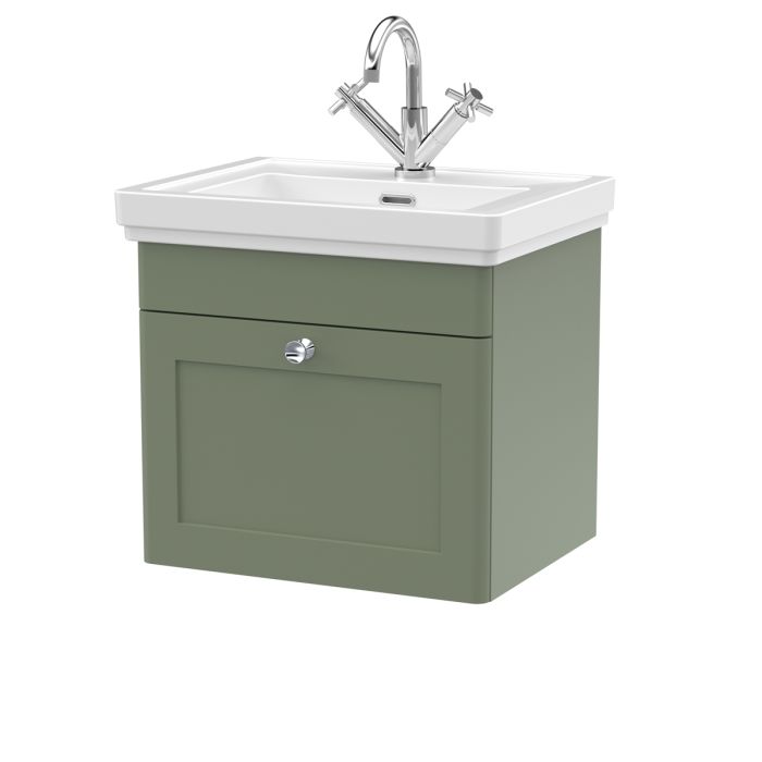 Dezine Gade 2.0 500mm Stort Hung Satin Green Vanity Unit - 1 Tap Hole