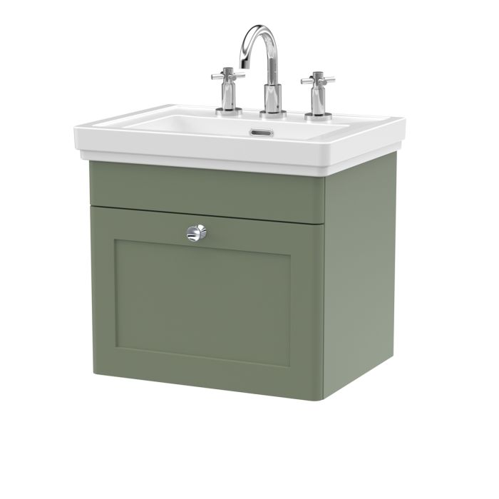 Dezine Gade 2.0 500mm Stort Hung Satin Green Vanity Unit - 3 Tap Hole