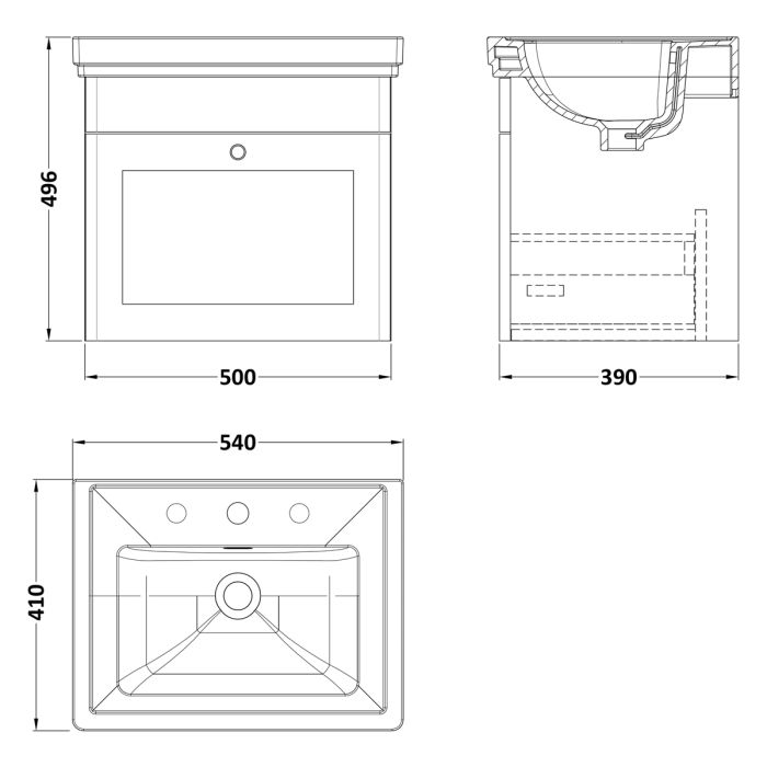 Dezine Gade 2.0 500mm Stort Hung Satin Green Vanity Unit - 3 Tap Hole