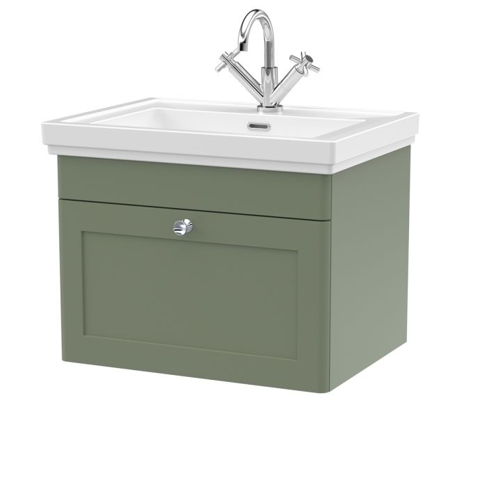 Dezine Gade 2.0 600mm Stort Hung Satin Green Vanity Unit - 1 Tap Hole