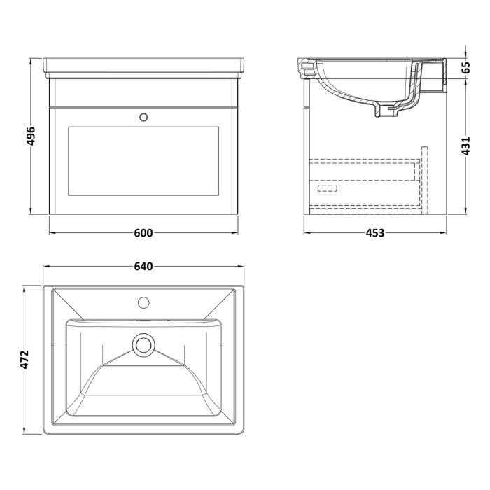 Dezine Gade 2.0 600mm Stort Hung Satin Green Vanity Unit - 1 Tap Hole