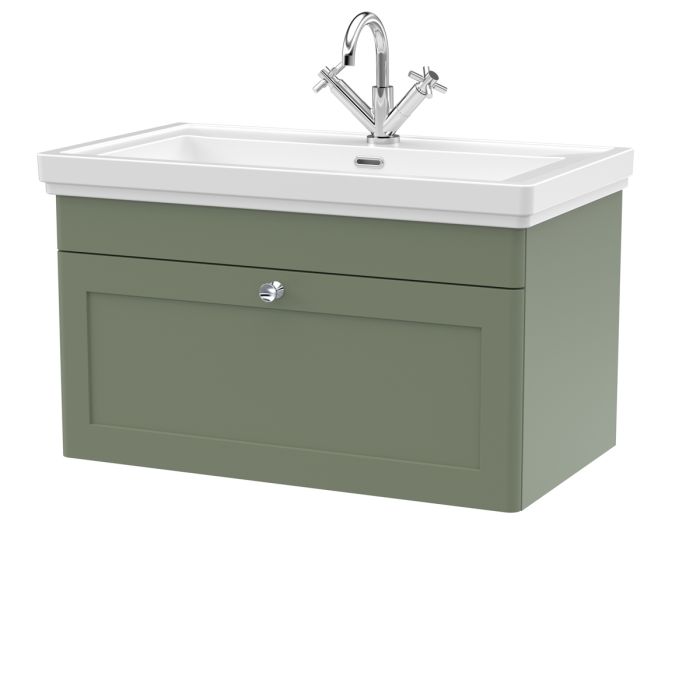 Dezine Gade 2.0 800mm Stort Hung Satin Green Vanity Unit - 1 Tap Hole