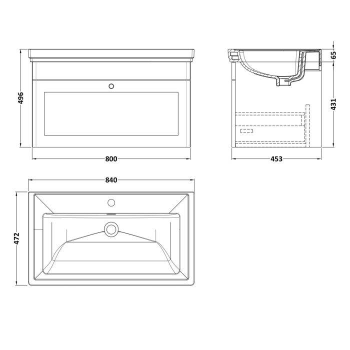 Dezine Gade 2.0 800mm Stort Hung Satin Green Vanity Unit - 1 Tap Hole