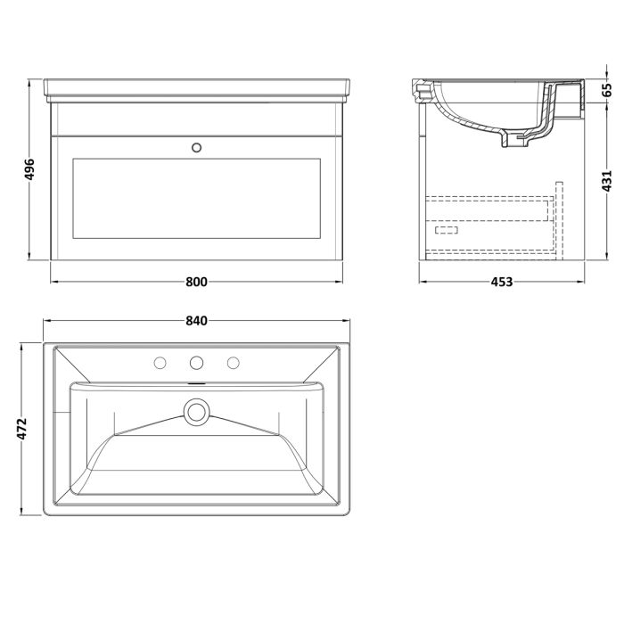 Dezine Gade 2.0 800mm Stort Hung Satin Green Vanity Unit - 3 Tap Hole