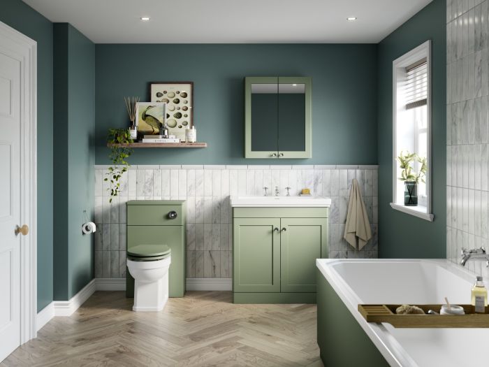 Dezine Gade 2.0 600mm Floor Standing Satin Green Vanity Unit - 3 Tap Hole