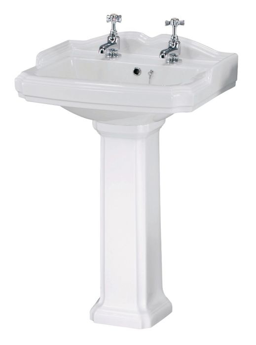 Dezine Rhone 580mm 2 Tap Hole Basin with Full Pedestal