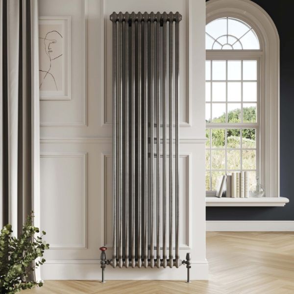 Dezine 2 Column Vertical Raw Metal Designer Radiator 1800mm X 328mm