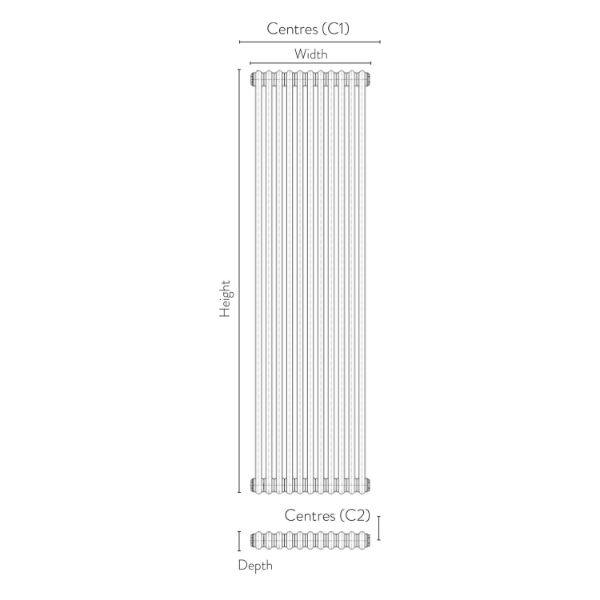 Dezine 2 Column Vertical Anthracite Designer Radiator 1800mm X 335mm