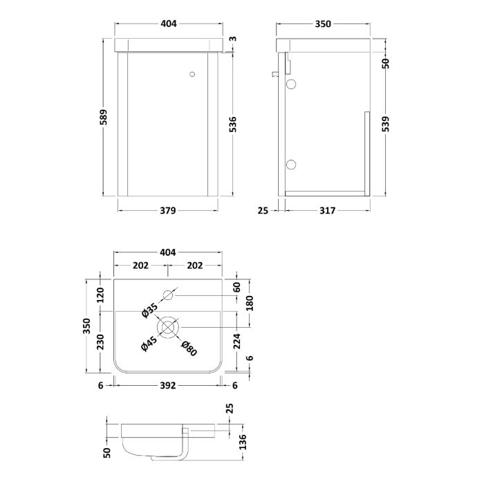 Dezine Conwy 400mm Gloss White Stort Hung Vanity Unit