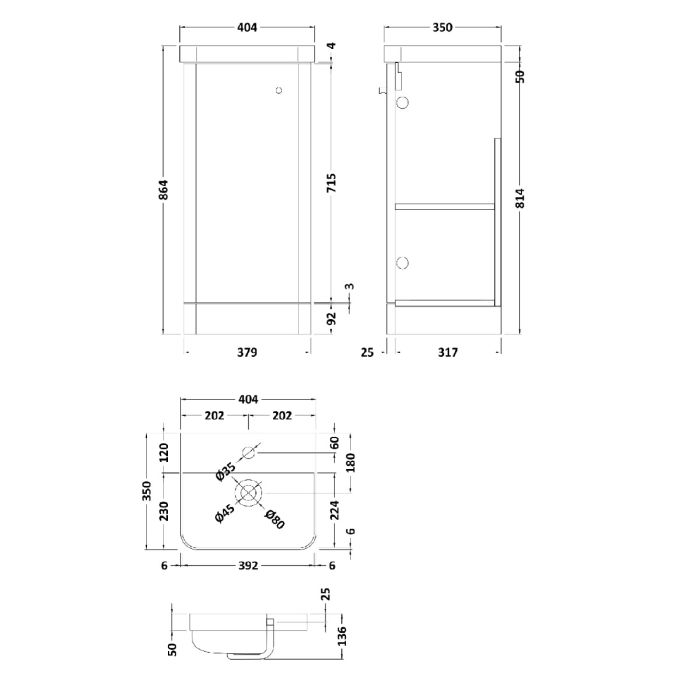 Dezine Conwy 400mm Gloss White Floor Standing Vanity Unit