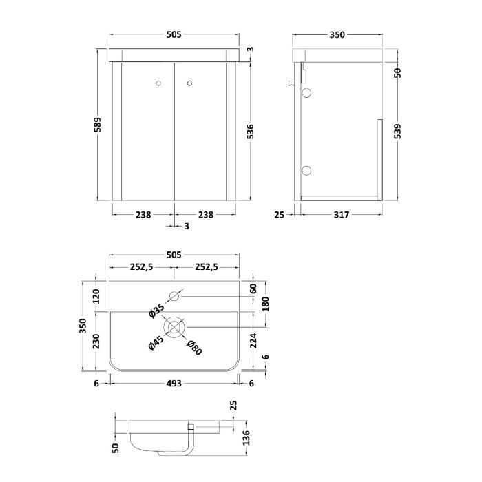 Dezine Conwy 500mm Gloss White Stort Hung Vanity Unit