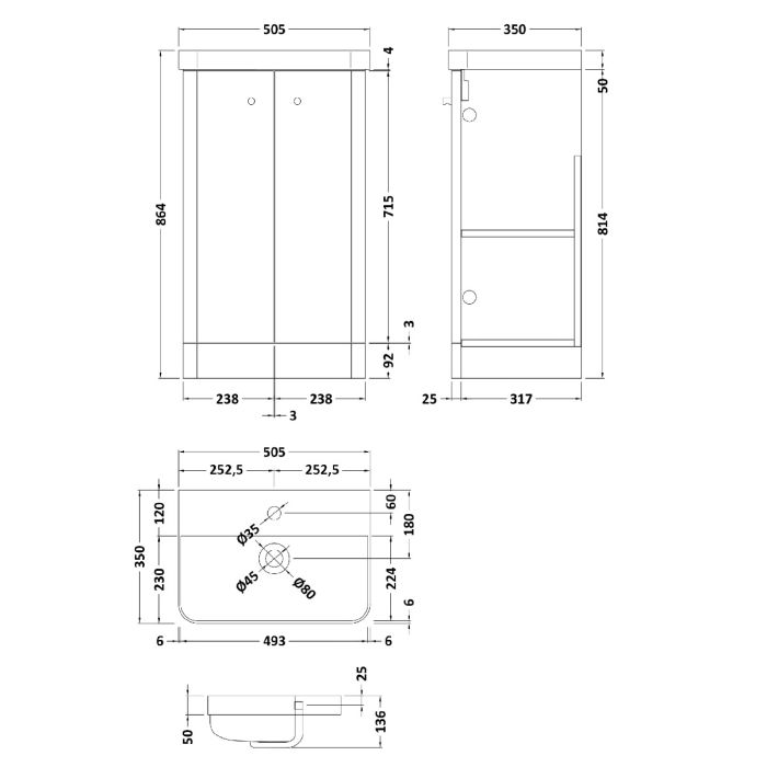 Dezine Conwy 500mm Gloss White Floor Standing Vanity Unit