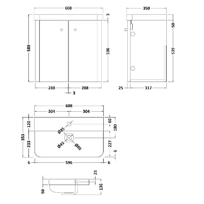 Dezine Conwy 600mm Gloss White Stort Hung Vanity Unit