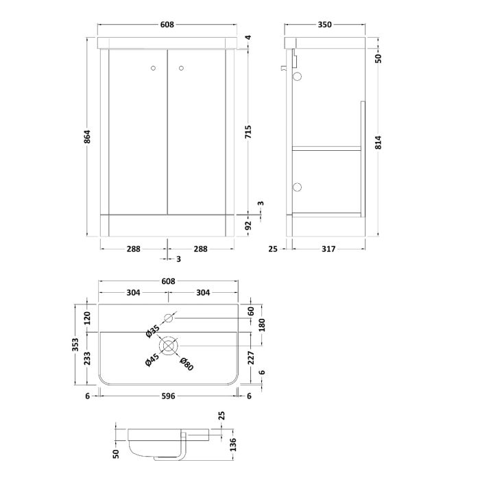 Dezine Conwy 600mm Gloss White Floor Standing Vanity Unit