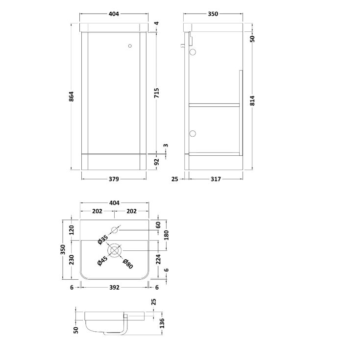 Dezine Conwy 400mm Light Gloss Grey Floor Standing Vanity Unit