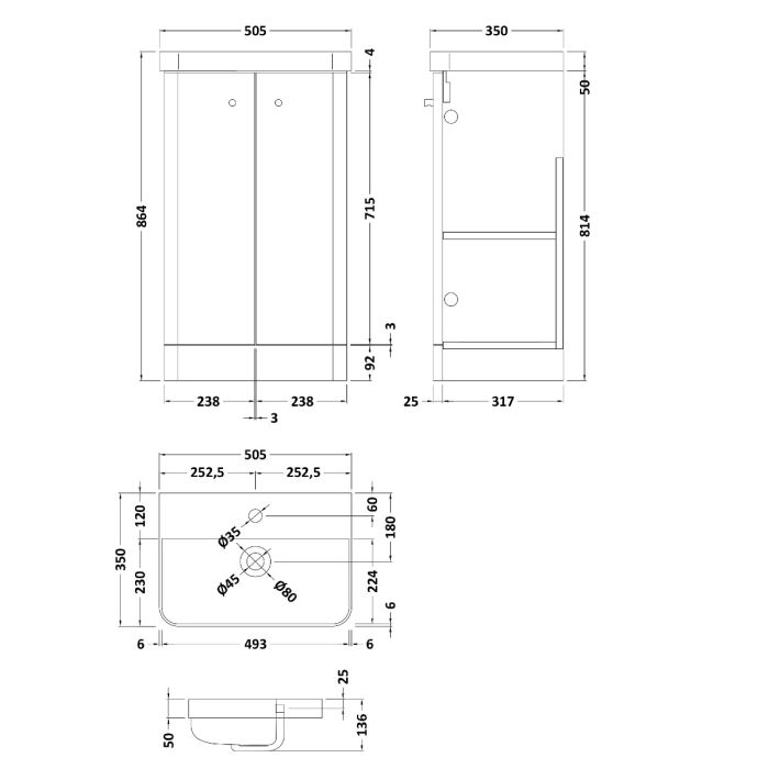 Dezine Conwy 500mm Light Gloss Grey Floor Standing Vanity Unit