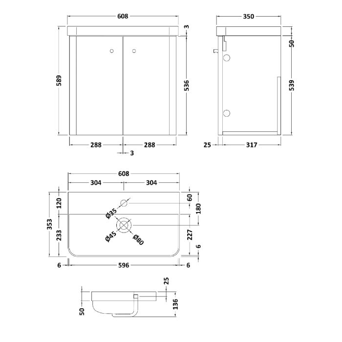 Dezine Conwy 600mm Light Gloss Grey Stort Hung Vanity Unit