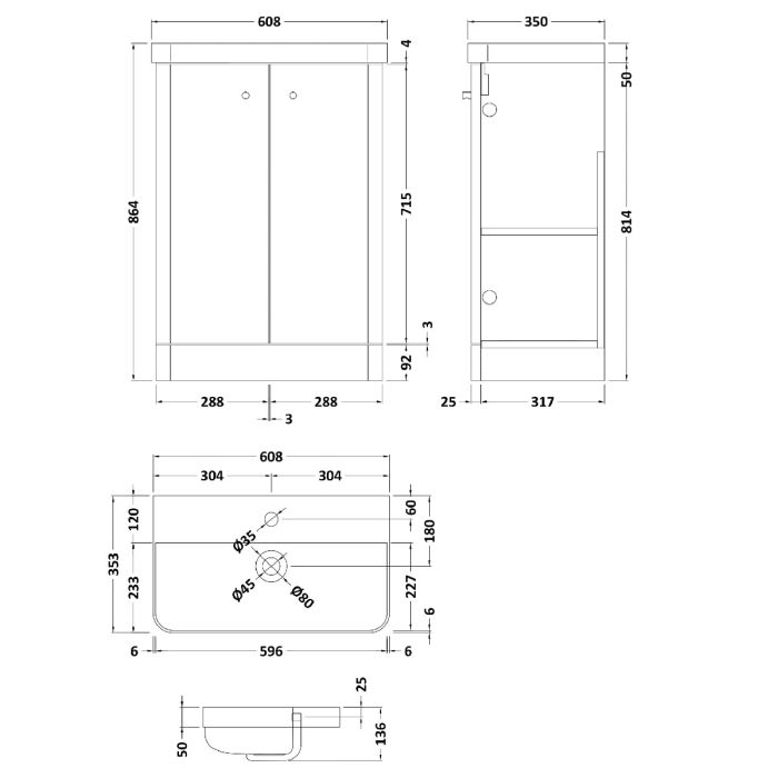 Dezine Conwy 600mm Light Gloss Grey Floor Standing Vanity Unit