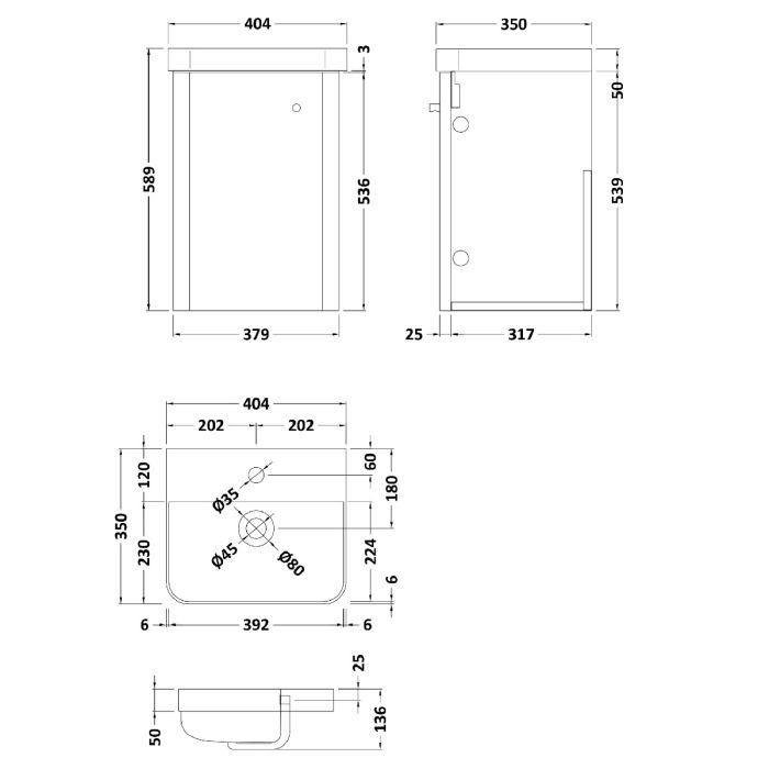 Dezine Conwy 400mm Gloss Grey Stort Hung Vanity Unit