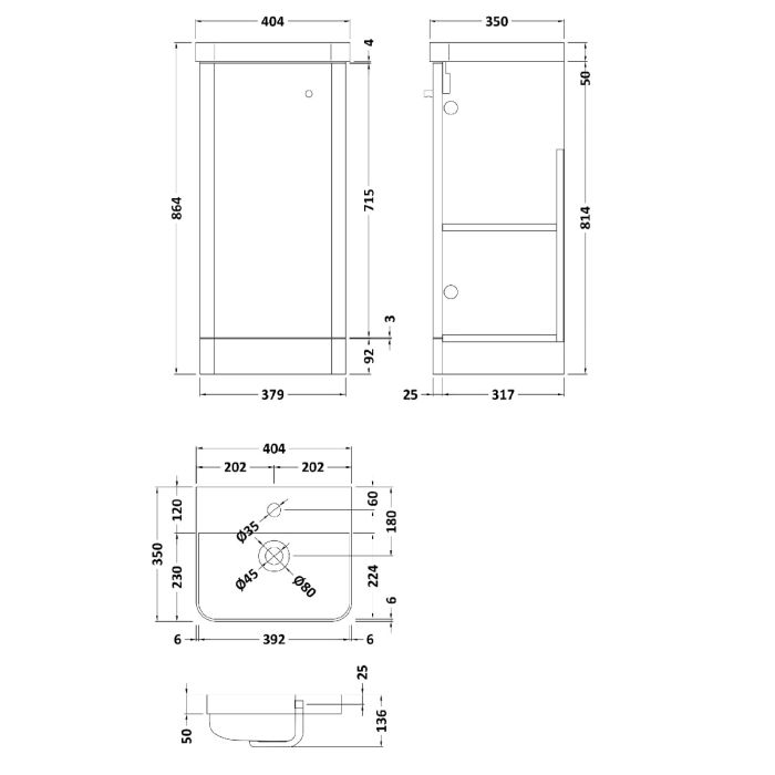 Dezine Conwy 400mm Gloss Grey Floor Standing Vanity Unit