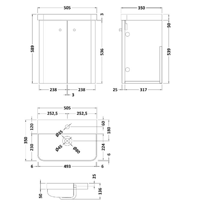 Dezine Conwy 500mm Gloss Grey Stort Hung Vanity Unit