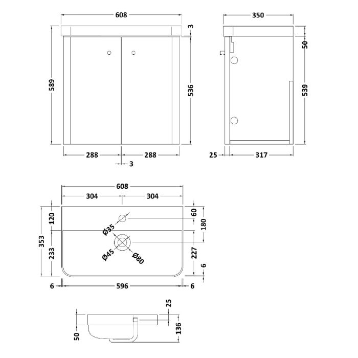 Dezine Conwy 600mm Gloss Grey Stort Hung Vanity Unit