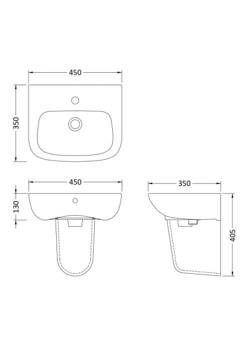 Dezine Mersey 450mm 1 Tap Hole Basin with Semi Pedestal