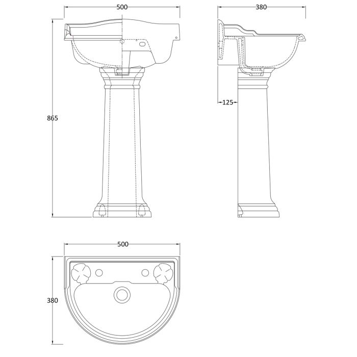 Dezine Rhone Pro 500mm 2 Tap Hole Basin and Pedestal