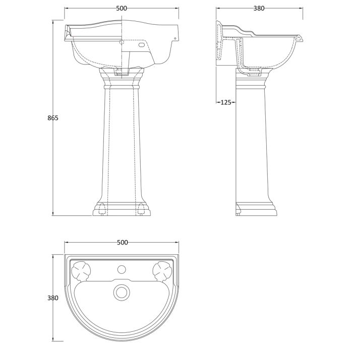 Dezine Rhone Pro 500mm 1 Tap Hole Basin and Pedestal