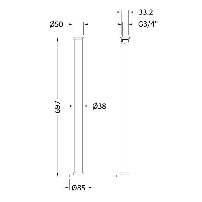 Dezine Ely Freestanding Bath Standpipes, Chrome