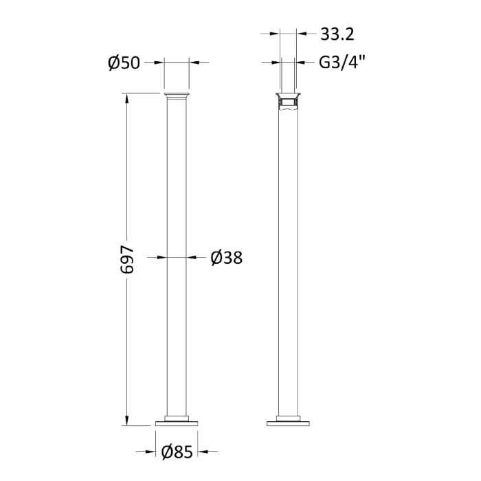 Dezine Ely Freestanding Bath Standpipes, Bollin Brass