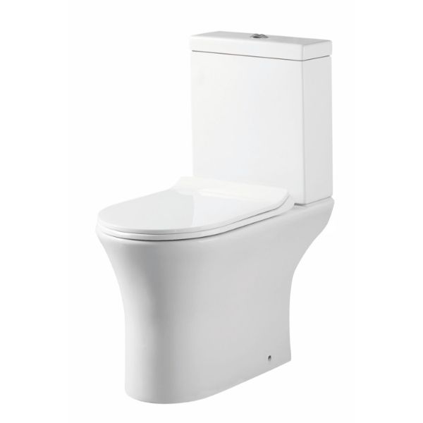 Dezine Quoile Rimless Open Back Close Coupled Toilet with Wrapover Soft Close Seat