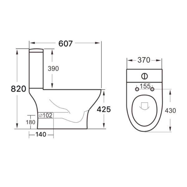 Dezine Quoile Rimless Open Back Close Coupled Toilet with Nith Soft Close Seat