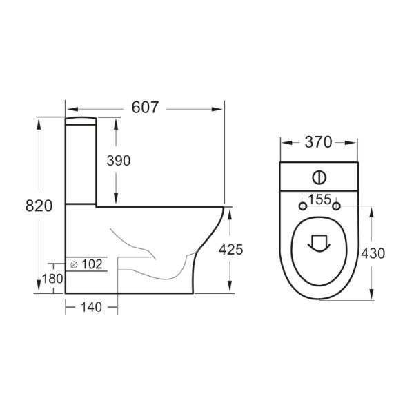 Dezine Quoile Rimless Closed Back Close Coupled Toilet with Nith Soft Close Seat