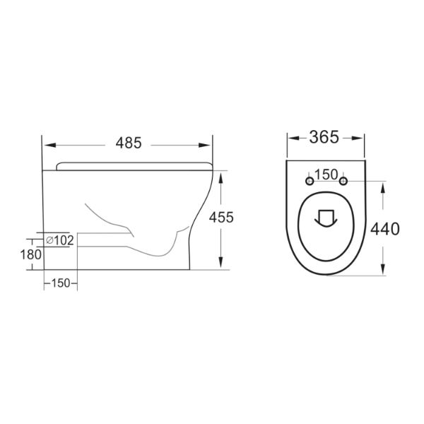 Dezine Quoile Rimless Back To Stort Toilet with Nith Soft Close Seat