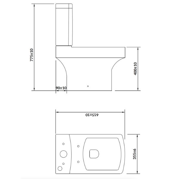 Dezine Eamont Open Backed Close Coupled Toilet with Wrapover Soft Close Seat