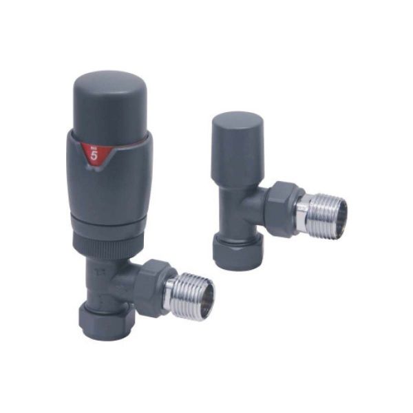 Dezine Designer Angled Radiator Valves Pair - Anthracite