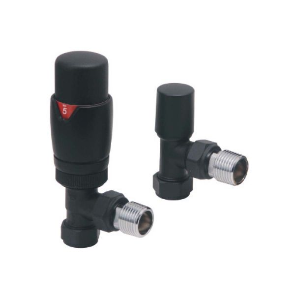 Dezine Designer Angled Radiator Valves Pair - Black