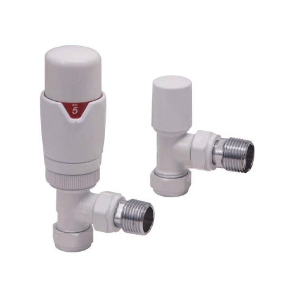 Dezine Designer Angled Radiator Valves Pair - White