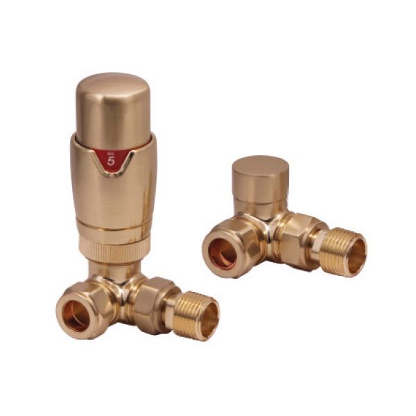 Dezine Designer Corner Radiator Valves Pair - Brushed Brass