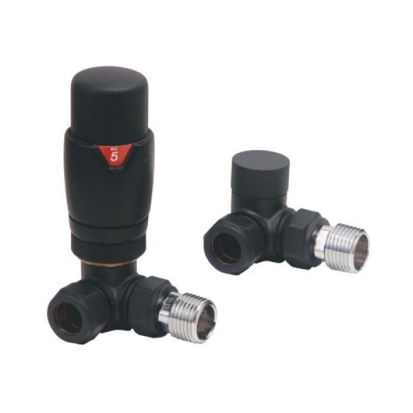 Dezine Designer Corner Radiator Valves Pair - Black