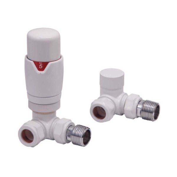 Dezine Designer Corner Radiator Valves Pair - White