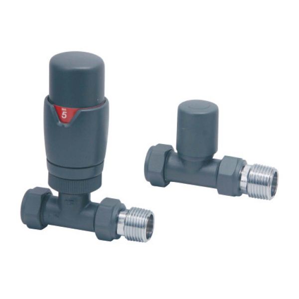 Dezine Designer Straight Radiator Valves Pair - Anthracite