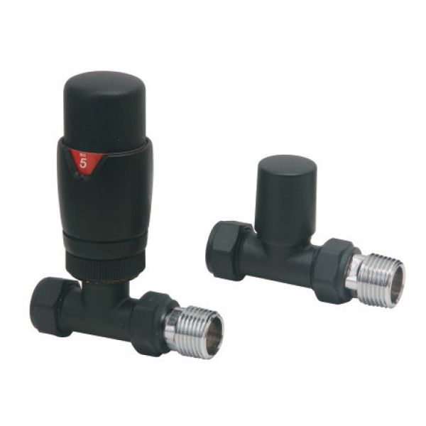 Dezine Designer Straight Radiator Valves Pair - Black