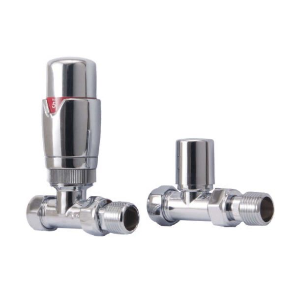 Dezine Designer Straight Radiator Valves Pair - Chrome